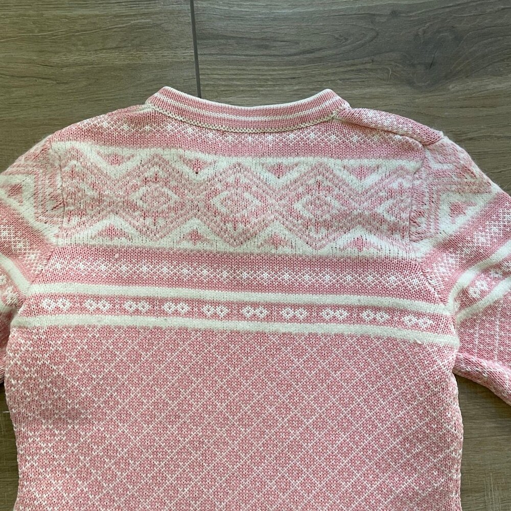 St. Johns Bay Sweater Womens Medium Petite Pink Fair Isle beaded Angora Pullover - Picture 9 of 12